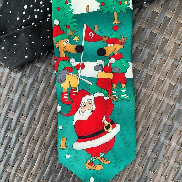 Golfing Santa Christmas necktie - Picture 2 of 5